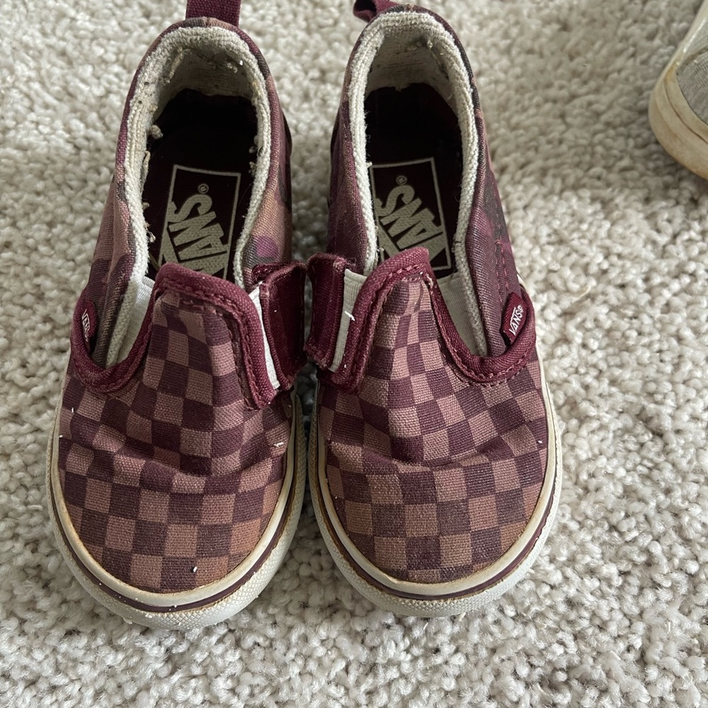 Vans Kids Checkered Slip-On Shoes - Burgundy